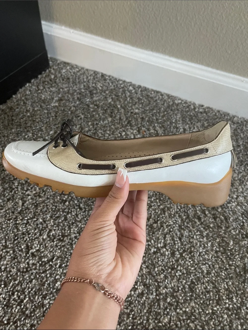 Walter Genuin Women's White and Brown Lace-Accent Loafers